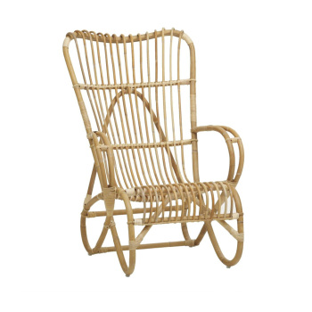 Fauteuil haut dossier en rotin naturel vintage Marlene