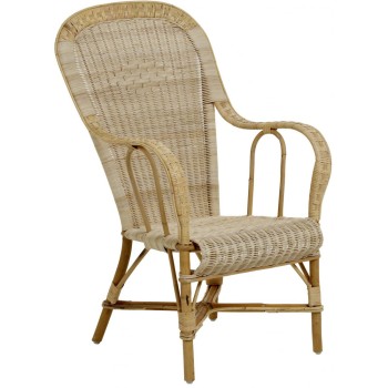 Fauteuil haut dossier en rotin naturel vintage