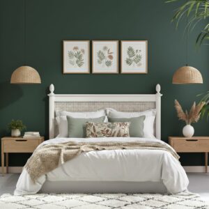 Tête de lit bois massif et cannage blanche