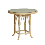 Table rotin vintage 80 cm avec plateau verre