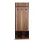 Meuble porte manteau en noyer avec coffre de rangement et patères