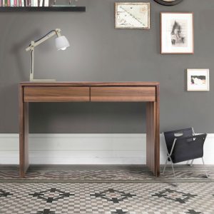 Bureau style contemporain 2 tiroirs en noyer