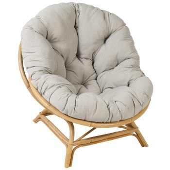 Fauteuil en rotin coquille couleur naturelle avec coussin gris