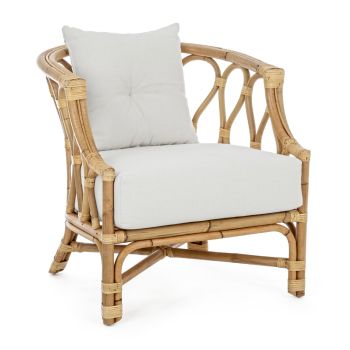 Fauteuil de salon avec coussin en rotin naturel non écorcé