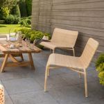 Banquette et fauteuil de salon de jardin sans accoudoir en résine tressée