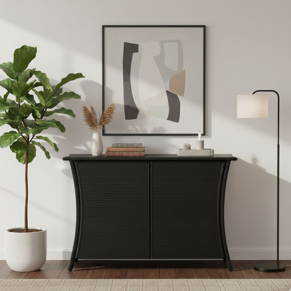 buffet design en rotin noir 2 portes Buffet design en rotin noir 2 portes