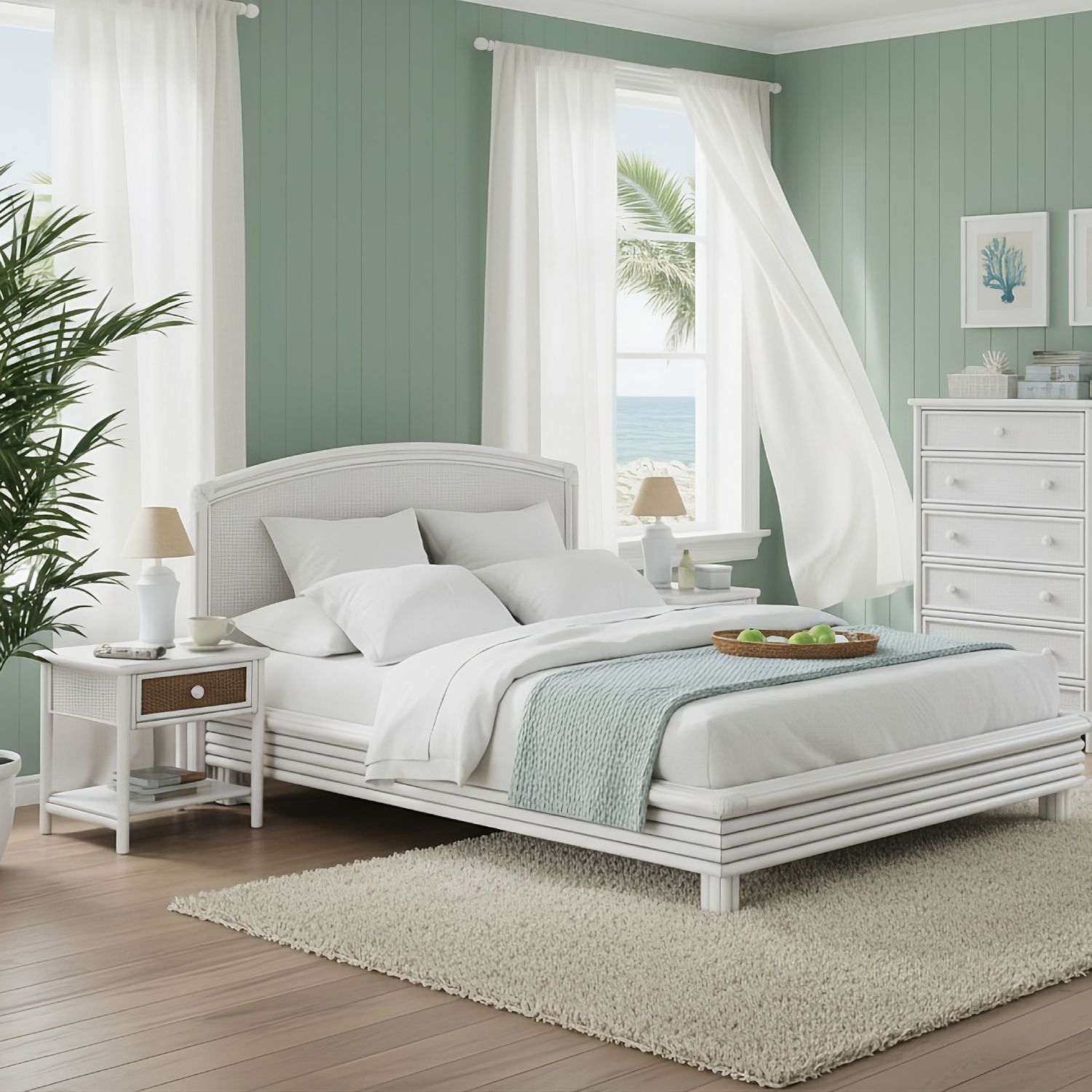 lit adulte en rotin tisse blanc Lit 2 places en rotin tissé blanc