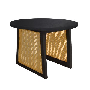 table basse cannage rotin et bois noir