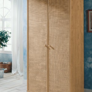 Armoire penderie rotin naturel portes tissées