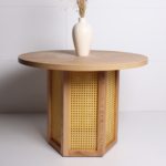 Table basse ronde cannage et bois naturel