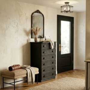 Chiffonnier rotin noir mat hauteur 110 cm