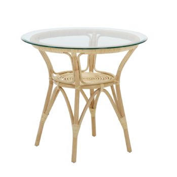 Table de repas ronde en rotin naturel avec plateau verre