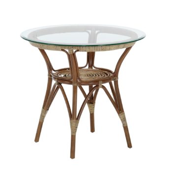 Table ronde en rotin design avec plateau en verre 100 cm