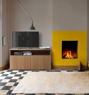 meuble télé en bois et cheminée