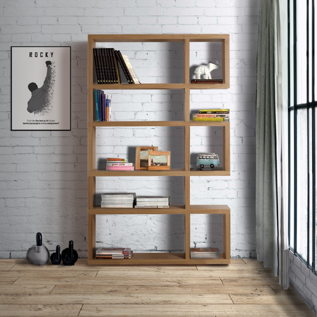 Bibliothèque meuble bois naturel 6 étagères sur CDC Design