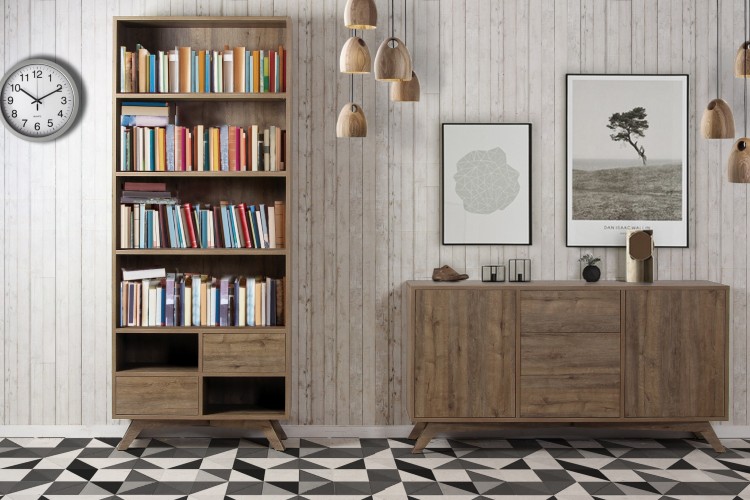 Bibliothèque et meuble buffet de style scandinave en bois