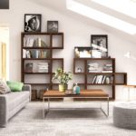 Bibliothèques en noyer ouvertes pour le salon