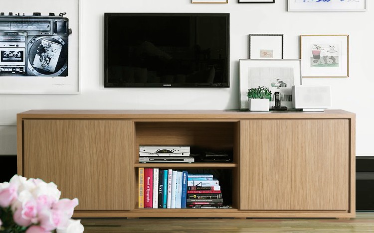 Meuble tv chêne naturel avec niches et rangements