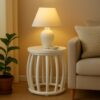 Table basse de salon design ronde blanche en rotin