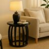 Table ronde en rotin et bois de couleur noire