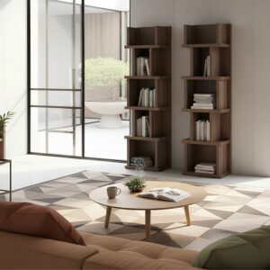 Bibliothèque colonne design en noyer 190 cm