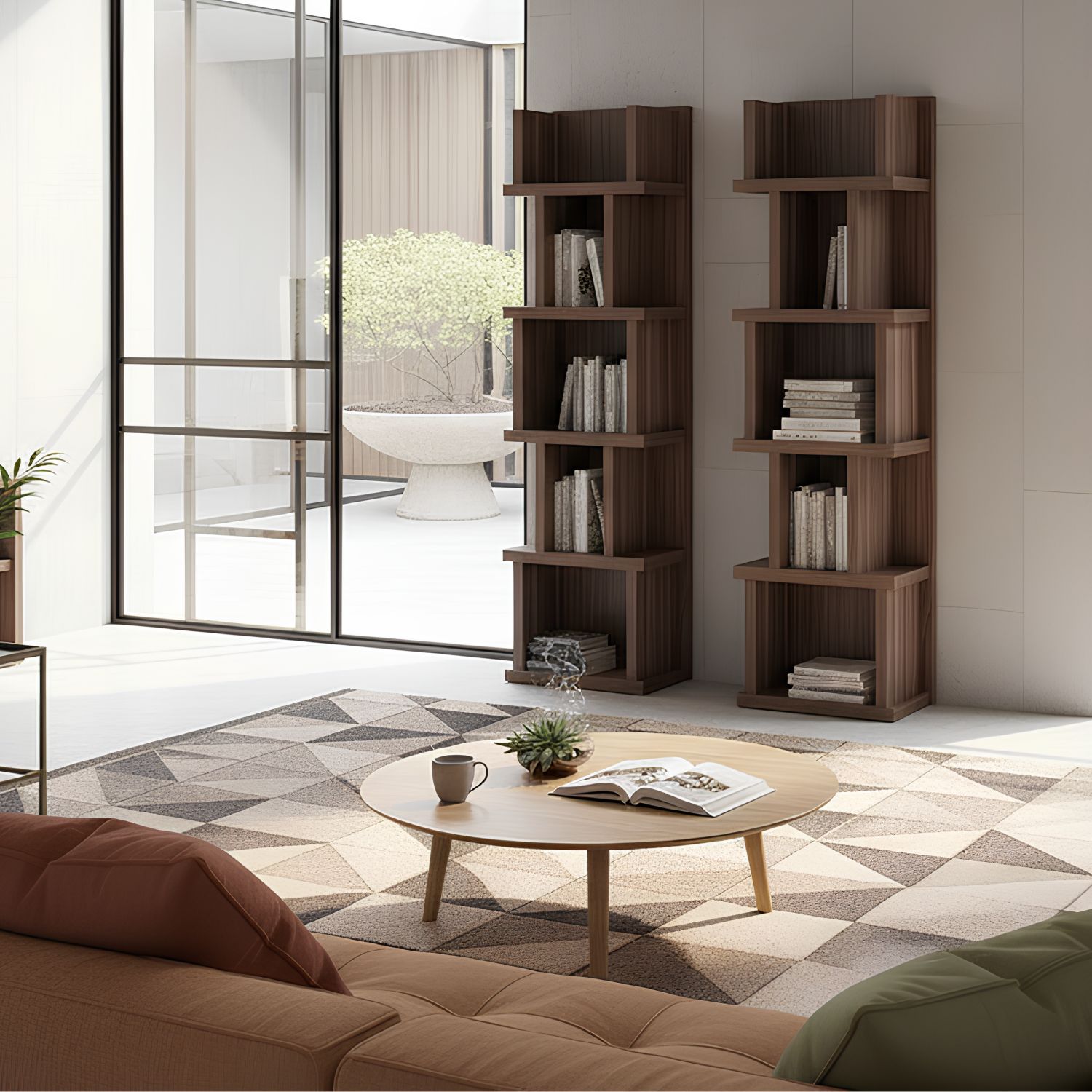 bibliotheque noyer design hauteur 190 cm Bibliothèque colonne design en noyer 190 cm