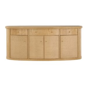 Buffet 4 portes en rotin et 3 tiroirs en bois