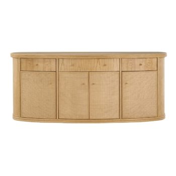 Buffet 4 portes en rotin et 3 tiroirs en bois