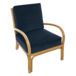 Fauteuil rotin naturel avec coussins bleu