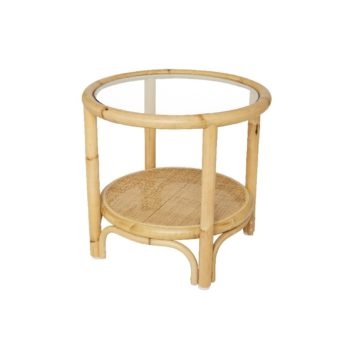 Table basse ronde rotin 1 plateau verre et 1 plateau cannage