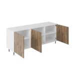 Buffet 160 cm blanc et noyer avec pieds métal