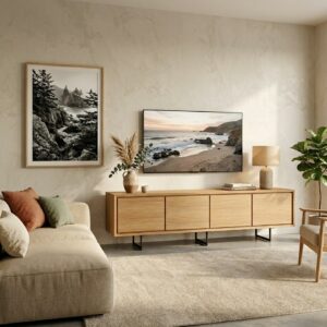 Meuble tv 240 cm 4 portes en bois avec pieds metal