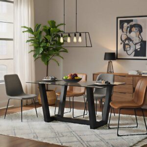 Table de salle à manger design en bois et verre rectangulaire