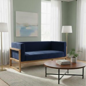 Canapé 2 places de salon en bois massif avec coussins