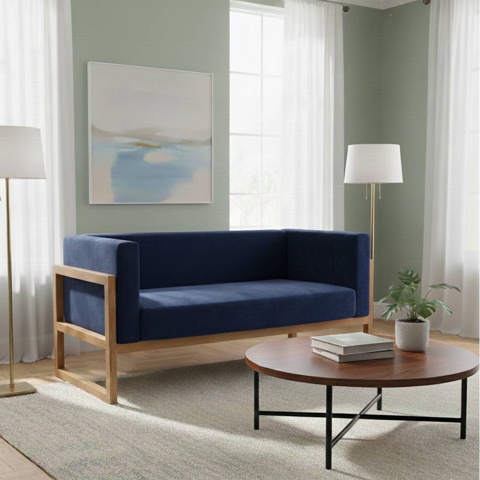 canape design 2 places en bois massif avec coussins Canapé 2 places de salon en bois massif avec coussins