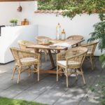 Chaises de jardin en aluminium coloris naturel avec table en teck