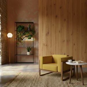 Fauteuil design en bois massif et tissu