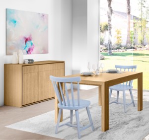 Buffet et table en chêne naturel avec chaises scandinaves