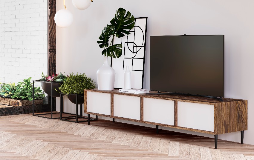 Grand meuble tv en noyer design