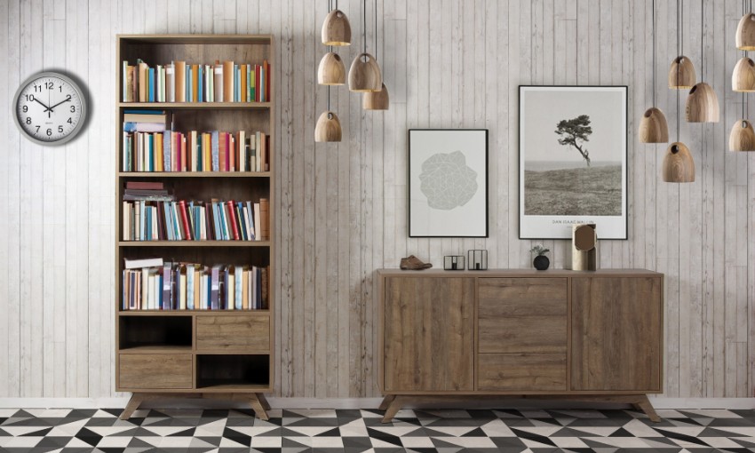 Bibliothèque style scandinave avec buffet