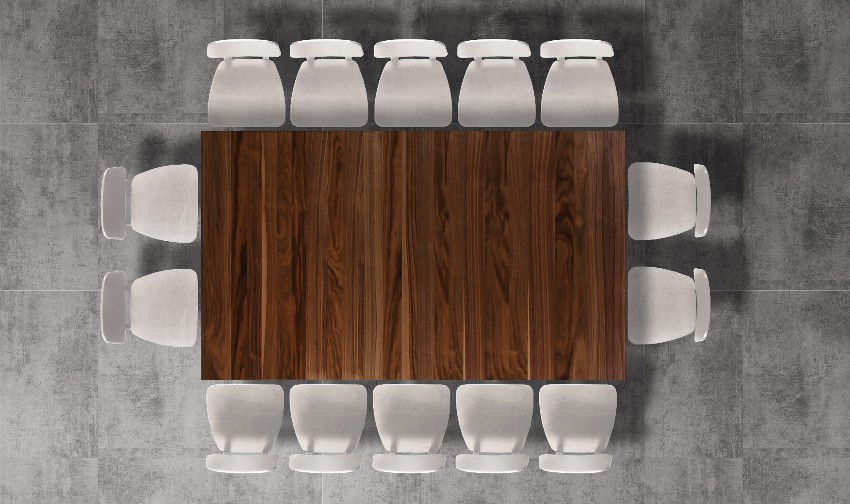 Chaises de salle à manger blanches avec table de repas en noyer