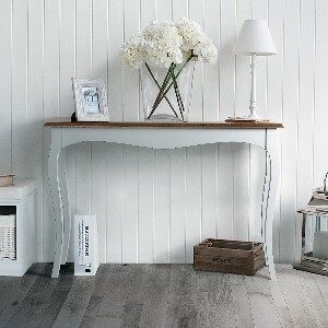 Meuble console blanche en bois massif et placage bois