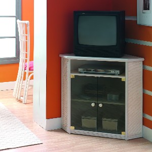Meuble tv en rotin d'appoint pour petite télé avec portes en verre