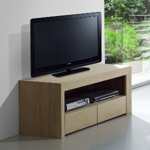 Meuble tv en bois 2 tiroirs avec niche