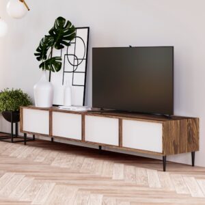 Grand meuble tv largeur 180 cm en bois avec pieds métal