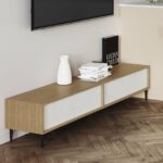 Meuble de télé en bois et marbre avec pieds métal