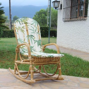 Rocking chair rotin naturel avec tissu bambou