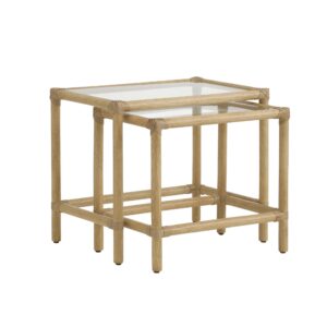 Table gigogne rotin et verre rectangulaire