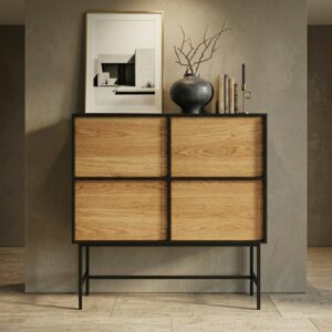 Buffet design scandinave pieds métal noir et portes en chêne naturel