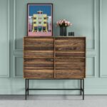 Buffet noyer hauteur 120 cm avec pieds métal noir